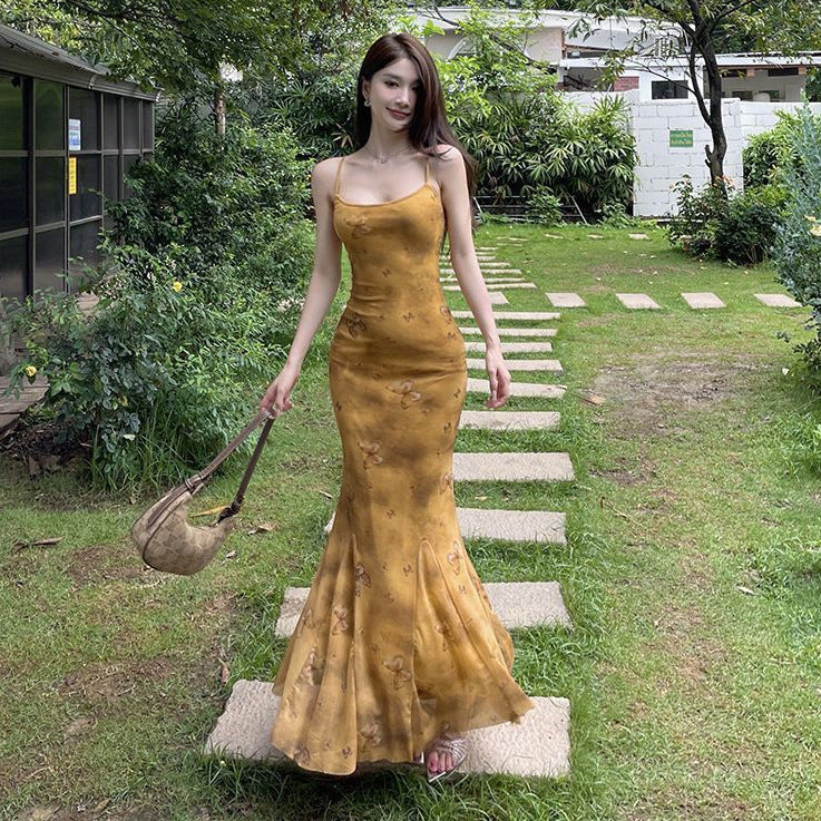 Butterfly Print Strapless Dress New Vintage Elegant Vacation Style