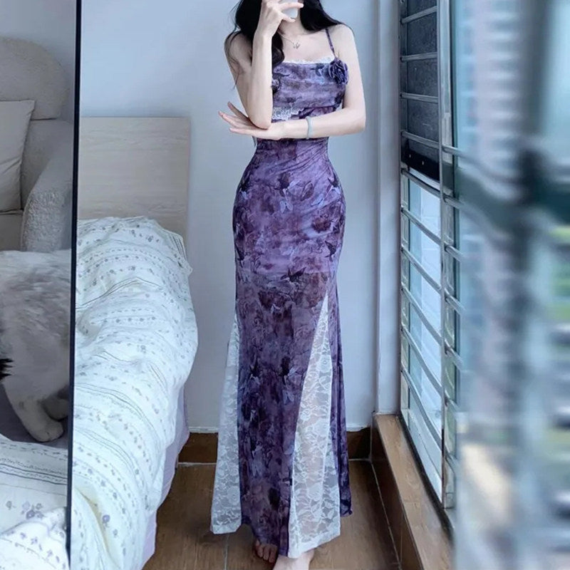 Sensual Pure Desire Style Stunning Body-Flattering Color-Blocking Lace Dress