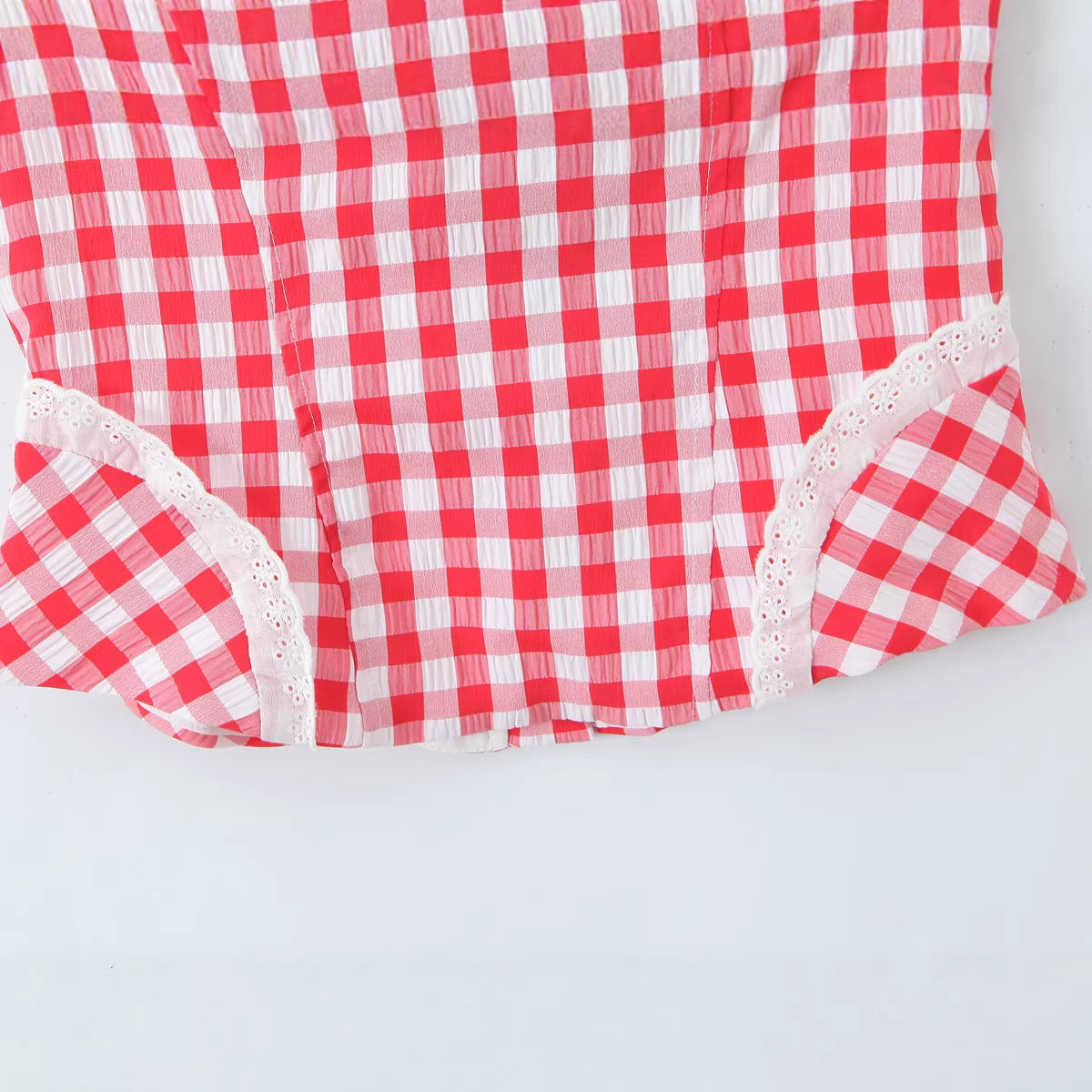 Lace splicing slim fit plaid strap top
