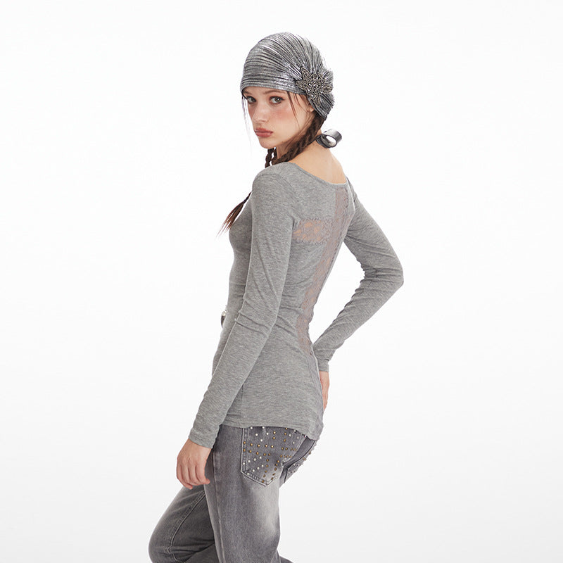 Back Cut-Out Fitted Long Sleeve Top for Women