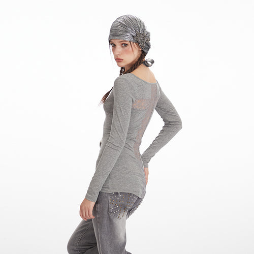 Back Cut-Out Fitted Long Sleeve Top for Women