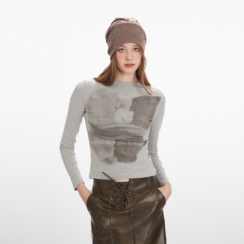 Shoulder Sleeve Slim Fit Long Sleeve Top  Casual Inner Layer T-Shirt