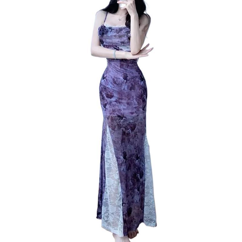 Sensual Pure Desire Style Stunning Body-Flattering Color-Blocking Lace Dress
