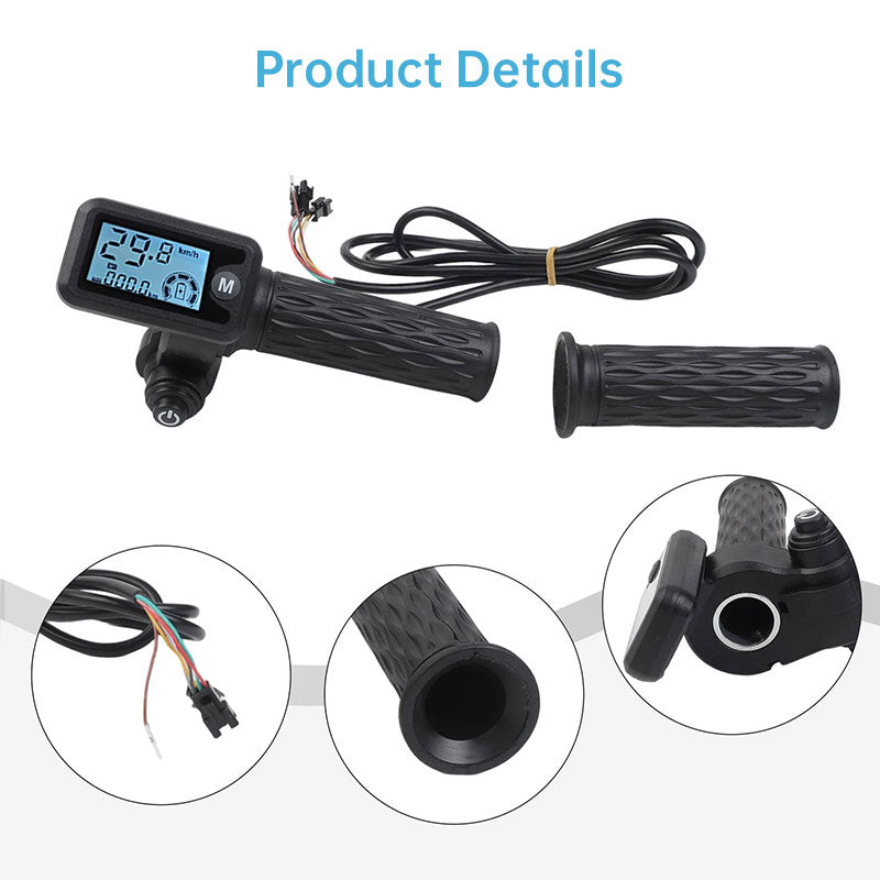 Electric Bike Throttle with LCD Speedometer & Voltmeter, 170cm Cable, Compatible 36/48/60/72V, Includes a Pair