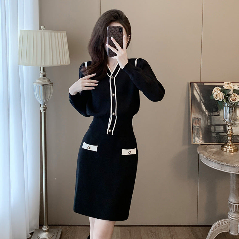 Long sleeved cardigan skirt set for women