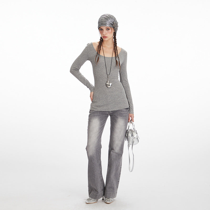 Back Cut-Out Fitted Long Sleeve Top for Women
