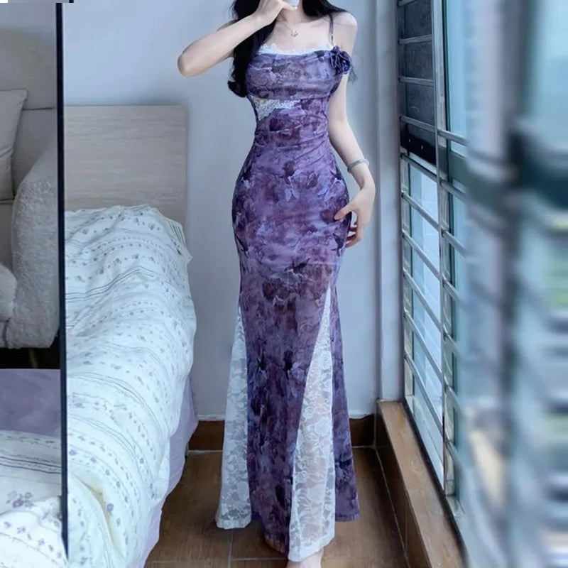 Sensual Pure Desire Style Stunning Body-Flattering Color-Blocking Lace Dress