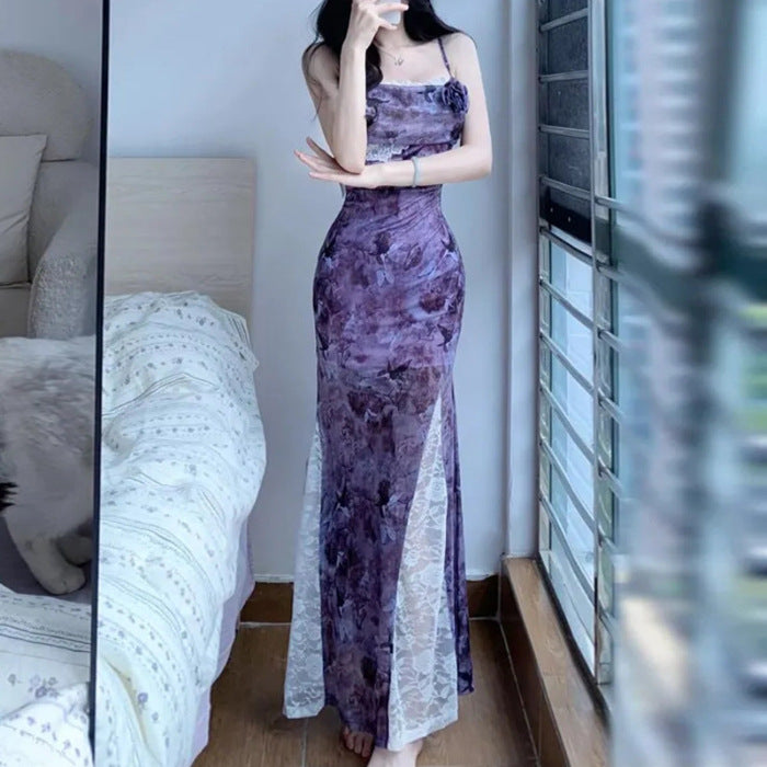 Sensual Pure Desire Style Stunning Body-Flattering Color-Blocking Lace Dress