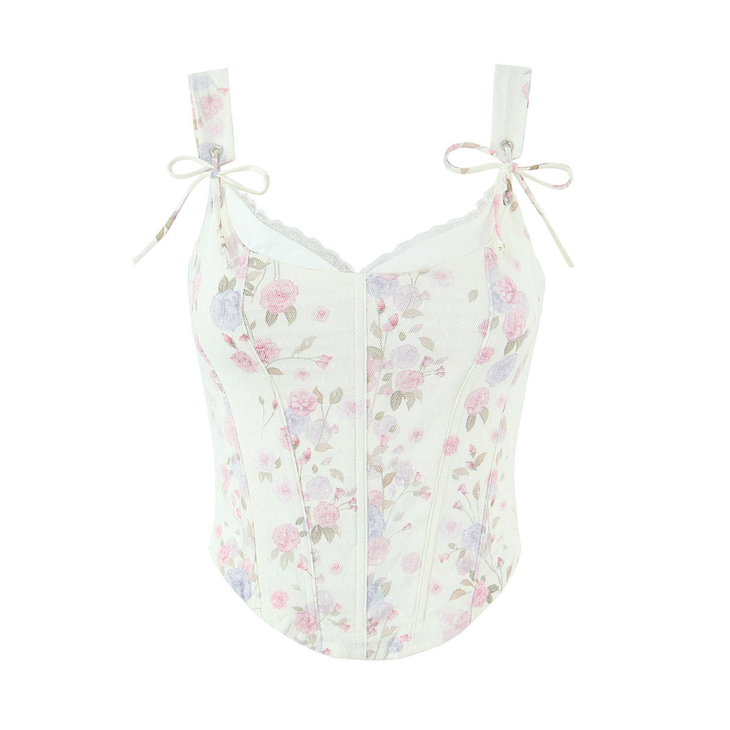 Tailored lace patchwork fishbone camisole top