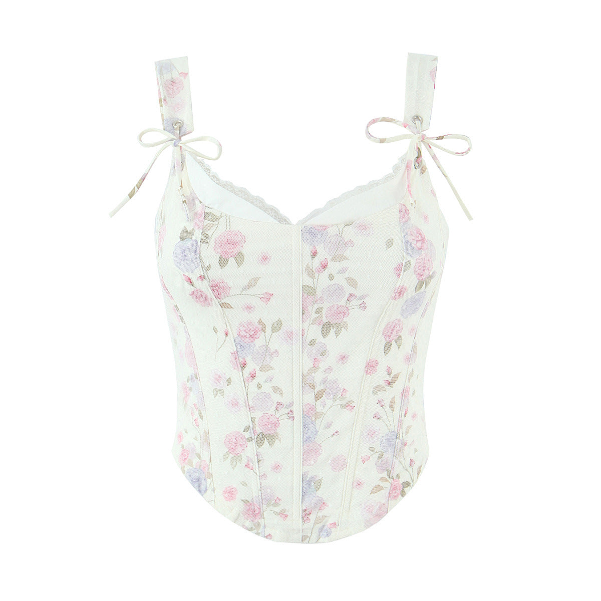 Tailored lace patchwork fishbone camisole top