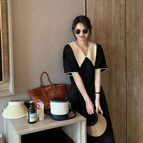 Chic Color-Blocked V-Neck Dress for Women