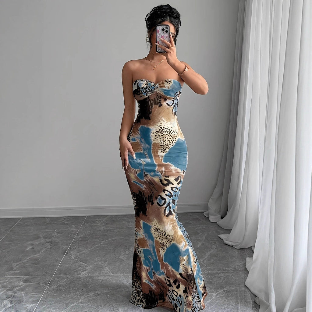 Temu Summer Deep V Neck Halter Strapless Sexy Tie-Waist Bodycon Dress  Print Dress Factory