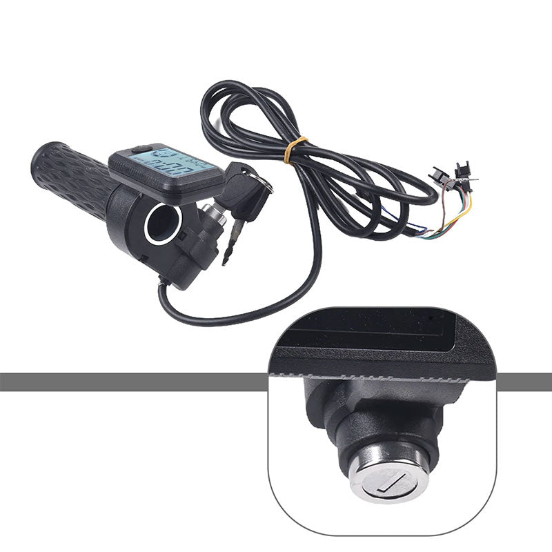Electric Bike Throttle with LCD Speedometer & Voltmeter, 170cm Cable, Compatible 36/48/60/72V, Includes a Pair
