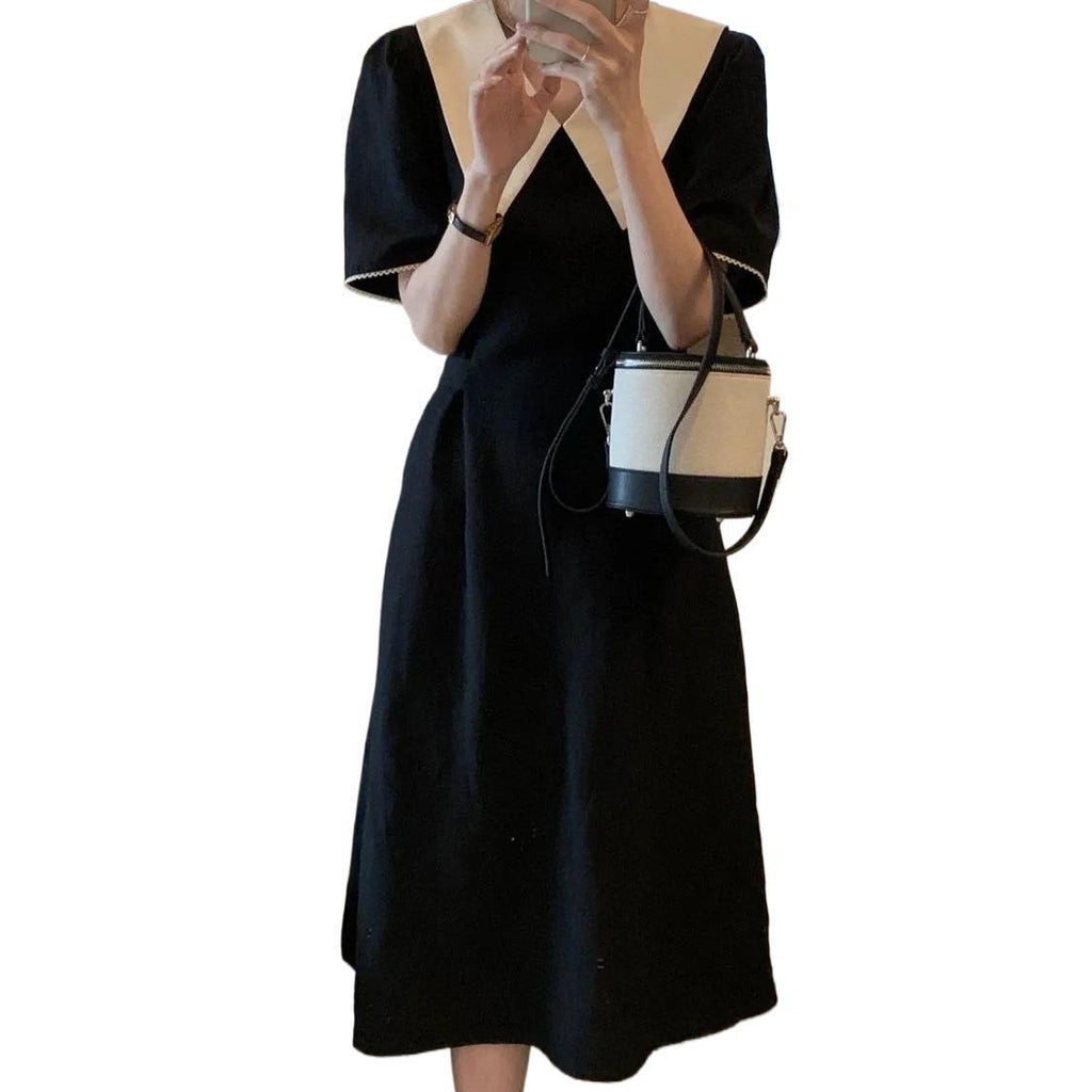 Chic Color-Blocked V-Neck Dress for Women