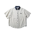 Color-blocked Turn-down Collar Shirt Men's Loose Short Sleeve Shirt