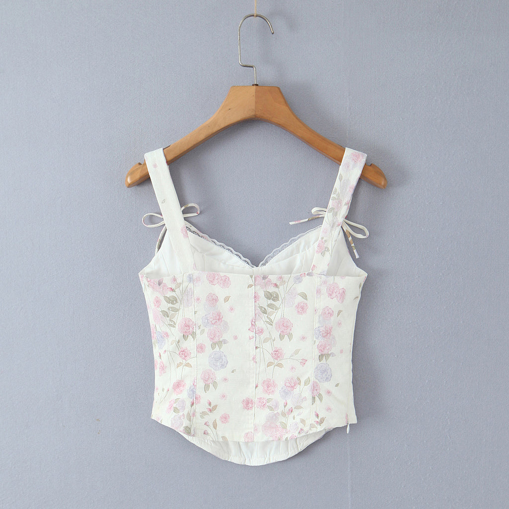 Tailored lace patchwork fishbone camisole top