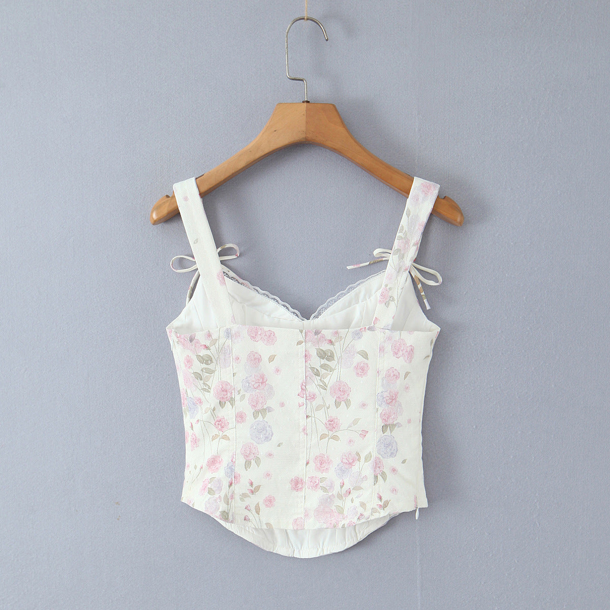 Tailored lace patchwork fishbone camisole top